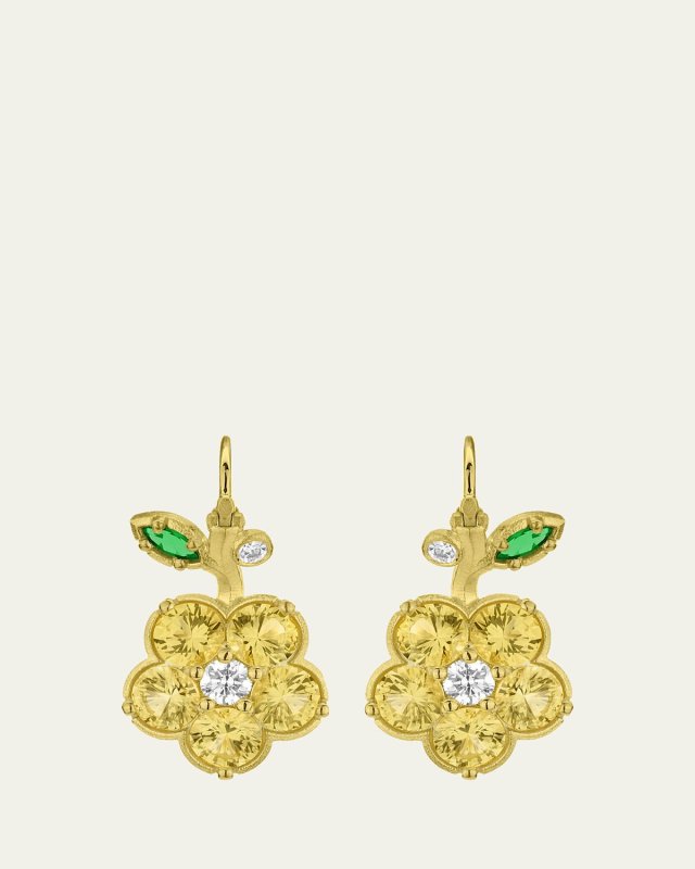 18K Yellow Gold Wild Child Diamond, Yellow Sapphire, and Tsavorite Earrings